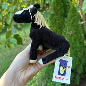 Manhattan Toy Co Prancing Ponies Vintage Black Horse Small Plush Stuffed Animal